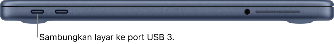 Port USB 3 di MacBook Neo, dengan instruksi untuk menghubungkan layar ke port USB 3.