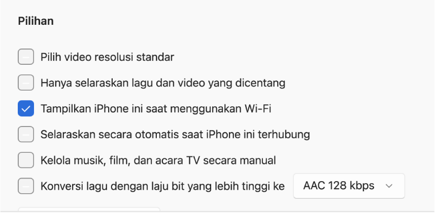 Pilihan penyelarasan untuk mengelola konten.