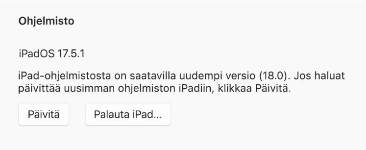 Päivitä-painike näytetään Palauta laite ‑painikkeen vieressä.