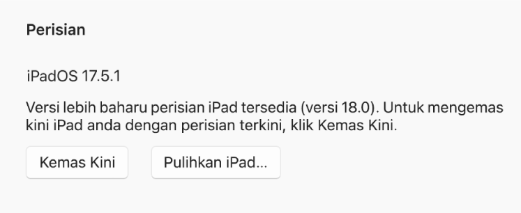 Butang “Kemas Kini” kelihatan di sebelah butang “Pulihkan peranti”.
