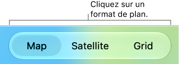 Boutons Plan, Satellite et Grille.