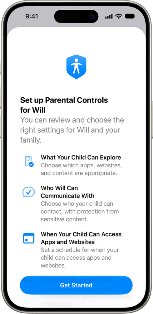 The set up parental controls screen with options to get started.