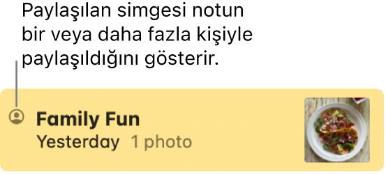 Notun adının sol tarafında Paylaşılan simgesiyle birlikte kişilerle paylaşılmış bir not.