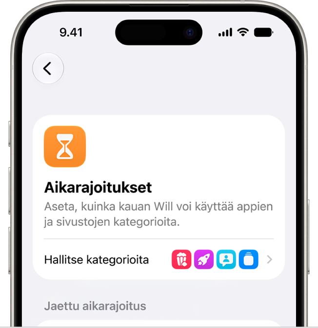 Ruutuaika-asetusten Aikarajoitukset-osio.
