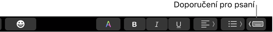 Touch&nbsp;Bar. Vpravo vidíte tlačítko, pomocí nějž lze zapnout zobrazování doporučení při psaní.