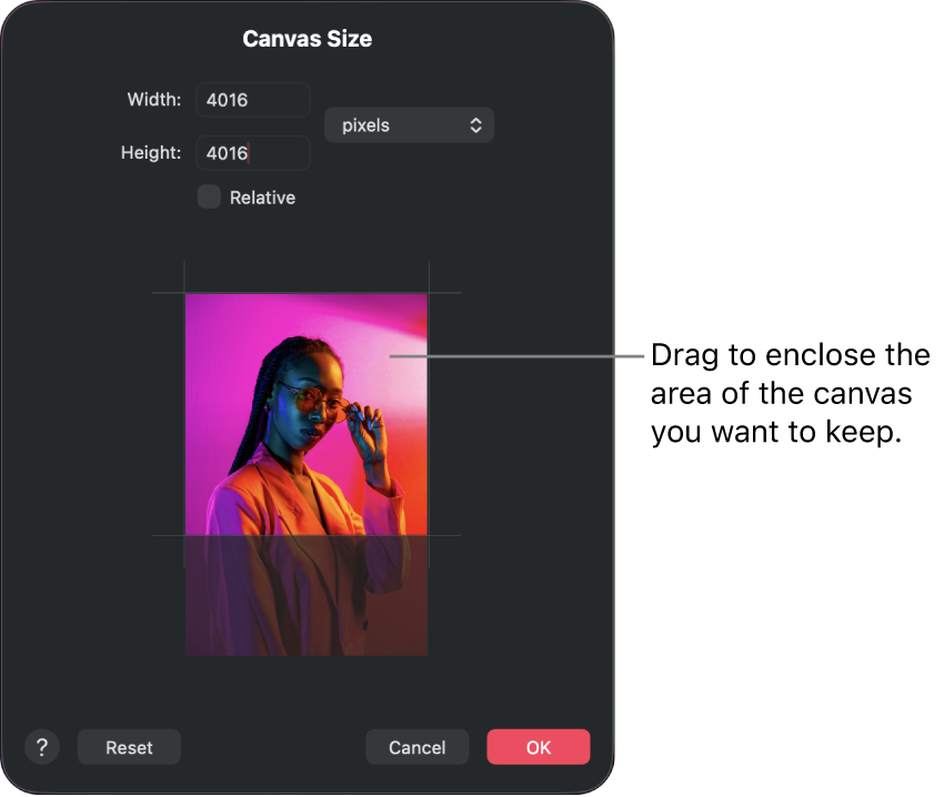 The Canvas size window.