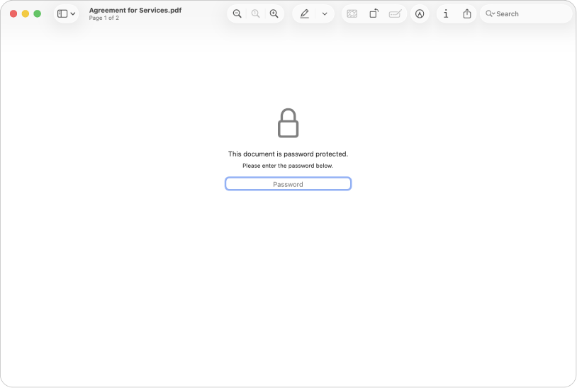 A password-protected PDF showing a lock icon and a text field for entering the password to open the file.
