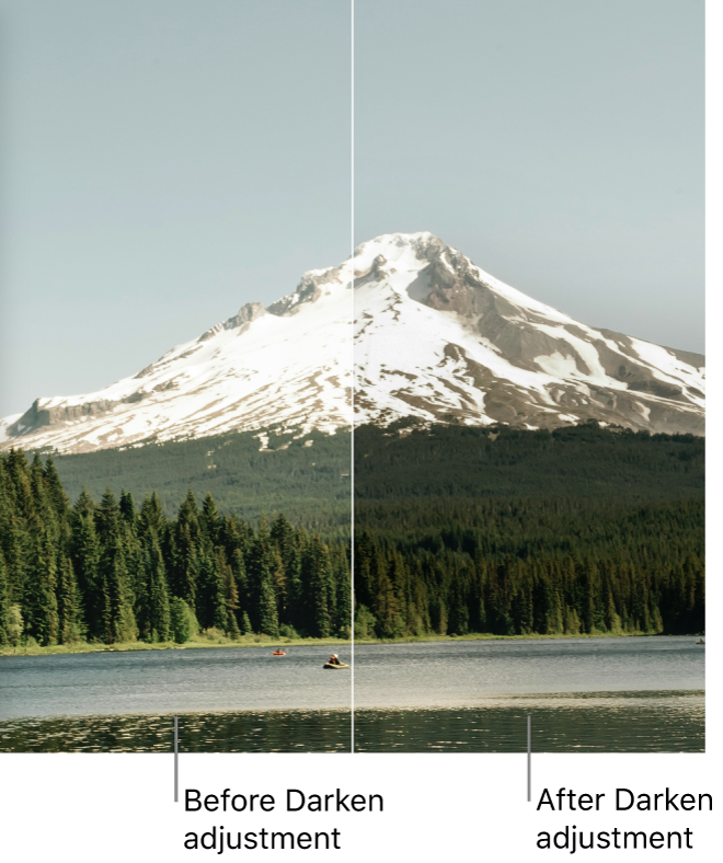 A photo with the Darken adjustment applied (before and after).