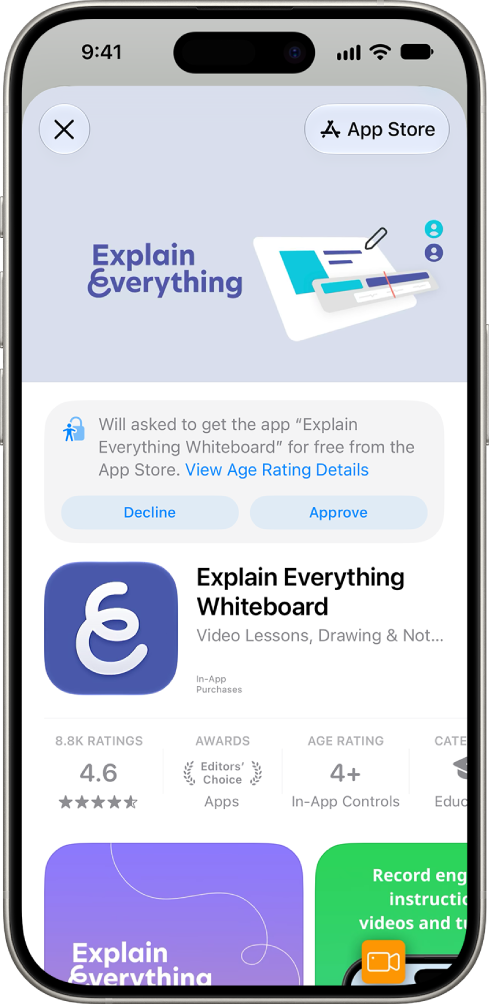 A request from a child to download a new app in the App Store.