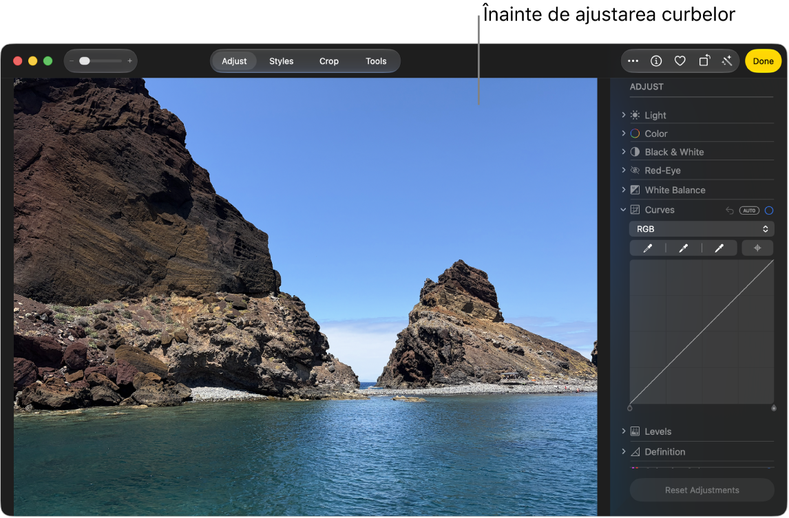 Poză înaintea ajustărilor Curbe.