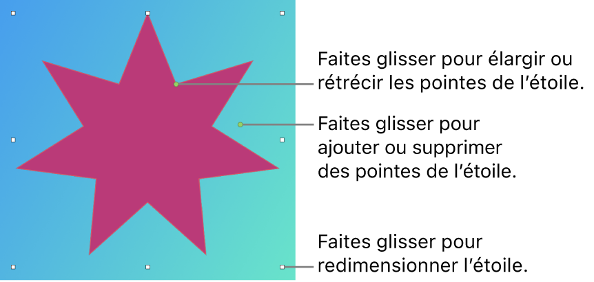 Un graphique vectoriel en forme d’étoile avec des poignées à l’écran pour le modifier.