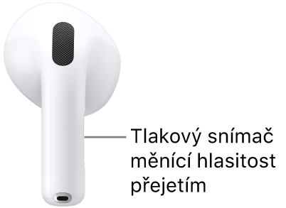 Umístění tlakového snímače na ovládání hlasitosti přejetím na ÉrPodech&nbsp;pět s&nbsp;bezdrátovým nabíjecím pouzdrem na stopkách obou ÉrPodů.