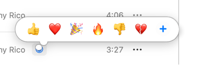 The Reactions button in the playback controls showing several emoji and an Add button that you can click to find more emoji.