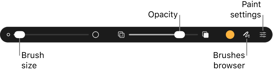 The Paint toolbar showing controls for brush size, opacity, color, and more.