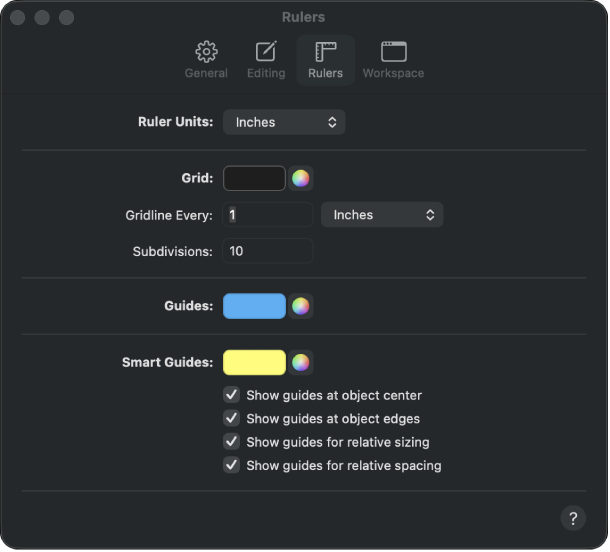 The Rulers settings pane.