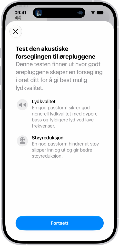 En iPhone-skjerm viser en test som måler den akustiske forseglingen for AirPods Pro 3.