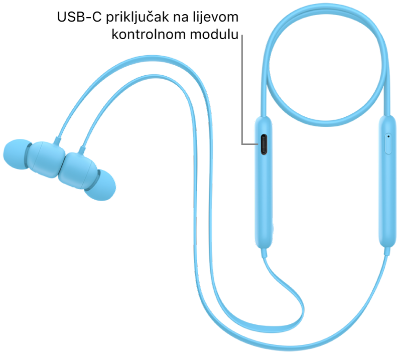 USB-C priključak za punjenje pri dnu lijevog kontrolnog modula za Beats&nbsp;Flex.