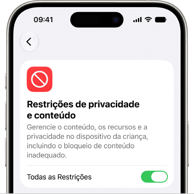 A tela Restrições de Conteúdo e Privacidade.