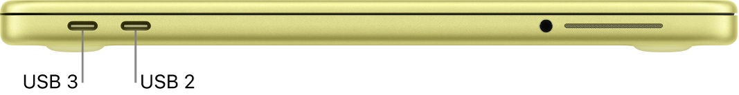 MacBook Neo 上的 USB 3 與 USB 2 埠。
