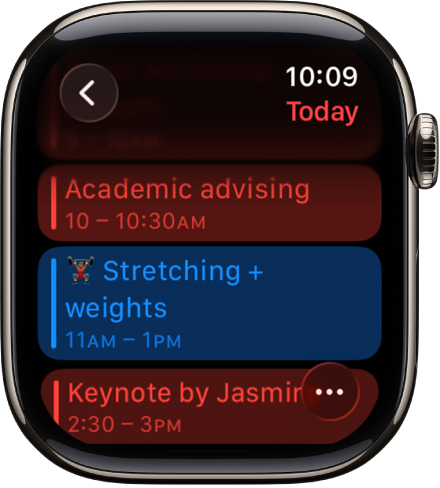 Agenda-scherm met een lijst van activiteiten voor deze dag. Activiteiten hebben een kleur om aan te geven bij welke agenda ze horen.