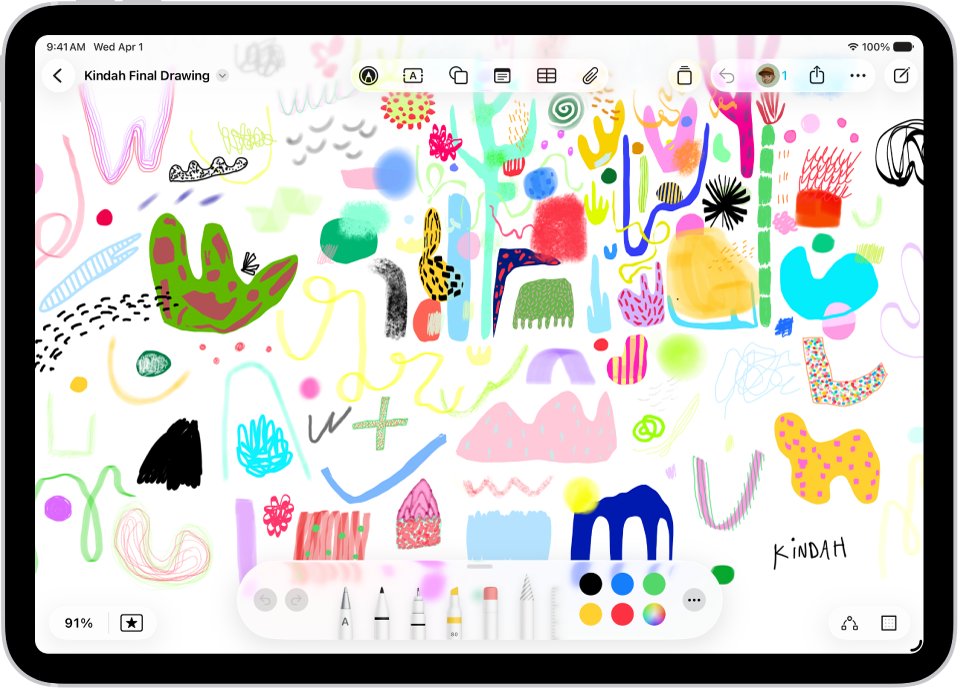 A drawing on a Freeform board with drawing tools visible.