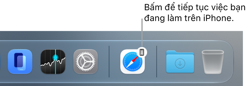 Biểu tượng Handoff hiển thị trong Dock trên máy Mac.