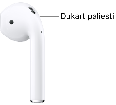 „AirPods&nbsp;1“ ar „AirPods&nbsp;2“ kojelės viršuje esanti vieta, kurią galima paliesti dukart.