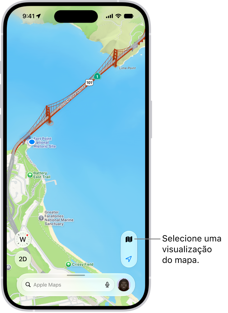 Um mapa 3D mostrando pontos de interesse.