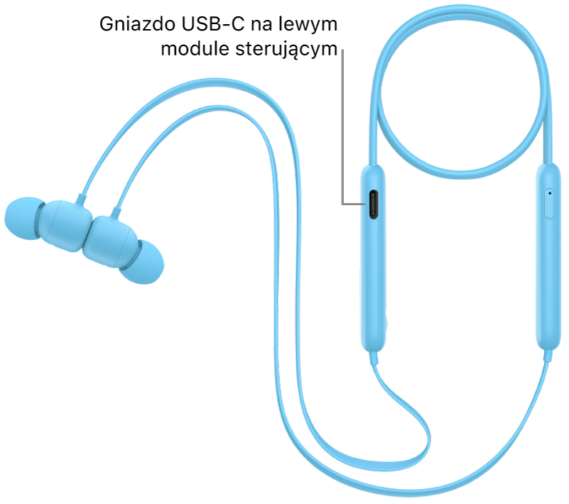 Gniazdo ładowania USB‑C na dole lewego modułu sterującego Beats&nbsp;Flex.