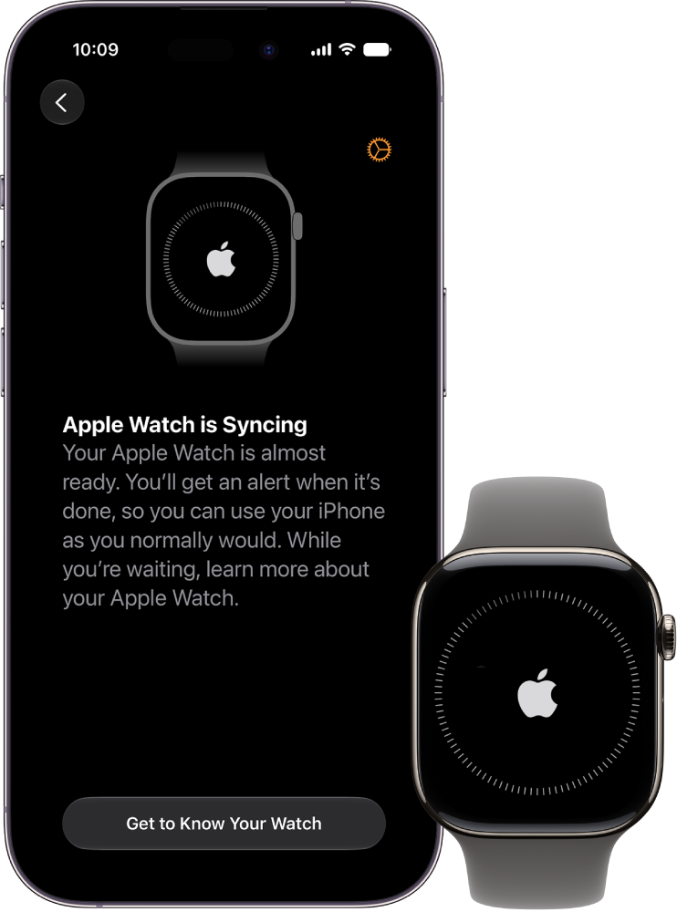iPhone dan Apple&nbsp;Watch menampilkan layar penyelarasannya.