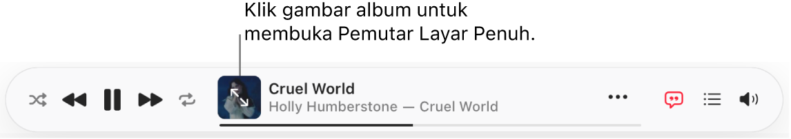 Bagian bawah Apple Music dengan lagu diputar.