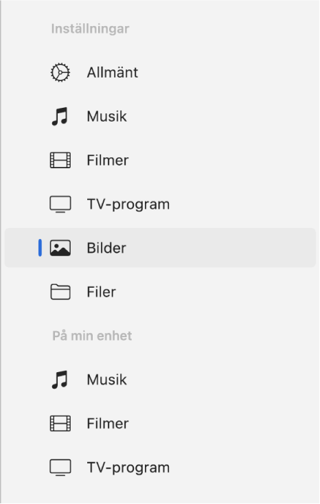 Sidofältet med Bilder markerat.
