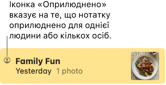 Поширена нотатка, з іконкою «Поширено» зліва від назви нотатки.