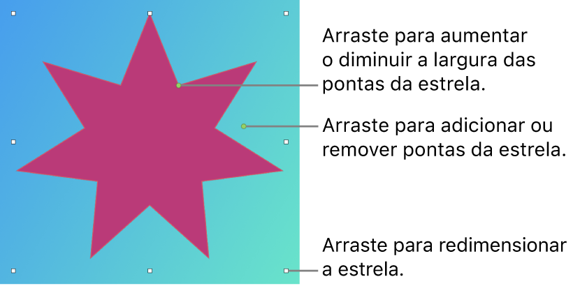 Um gráfico vetorial em forma de estrela com alças na tela para modificá‑lo.