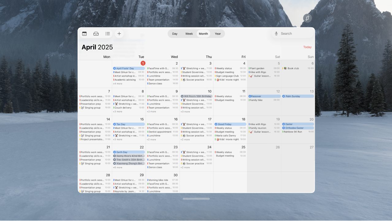 The Calendar app on Apple&nbsp;Vision&nbsp;Pro, showing a month of events.