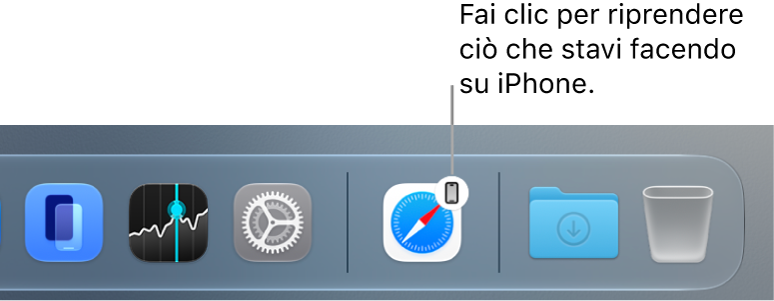 L’icona di Handoff nel Dock su un Mac.