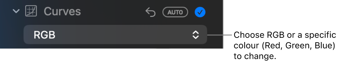 The Curves controls in the Adjust pane showing RGB selected in the pop-up menu.