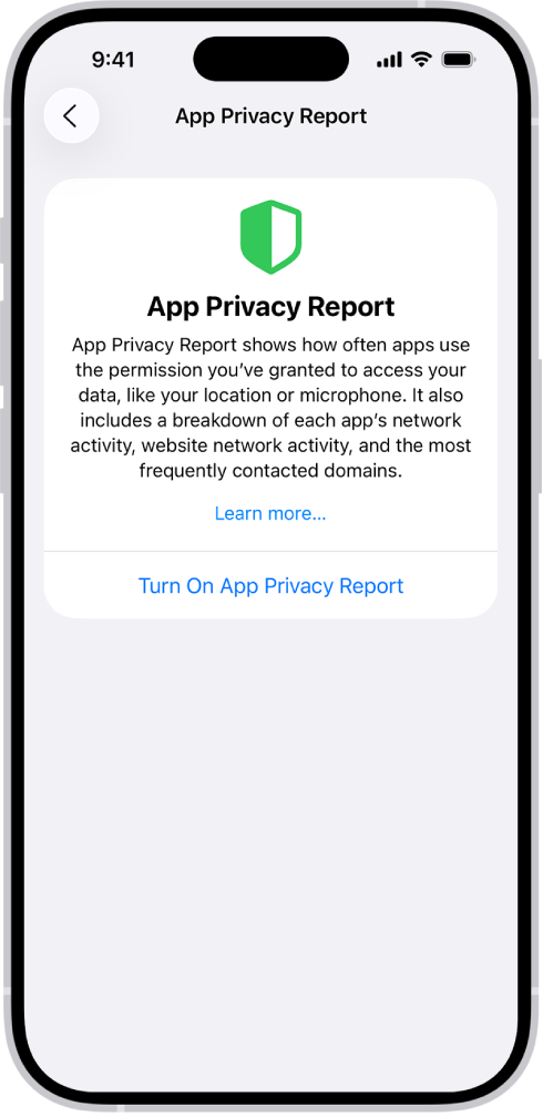 Un reporte de privacidad de apps mostrando información sobre apps de la categoría Acceso a sensores y datos, así como información sobre apps para la categoría Actividad de red de las apps.