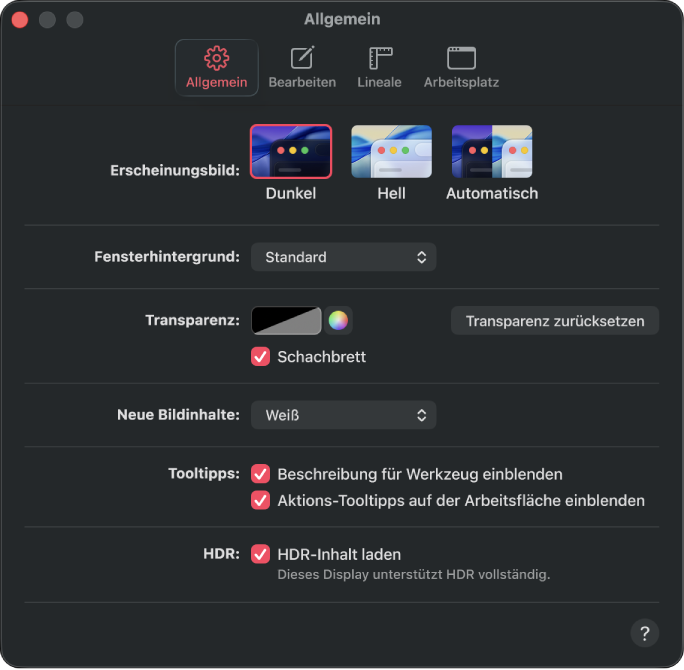 Der Einstellungsbereich „Allgemein“.