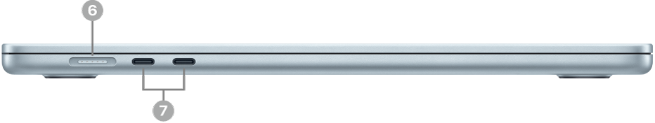 The left side of MacBook Air showing the MagSafe 3 port and two Thunderbolt 4 (USB-C) ports.