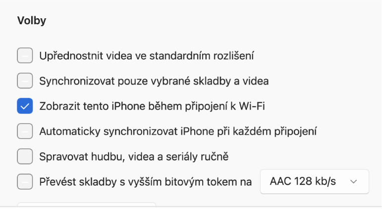 Volby synchronizace pro správu obsahu.