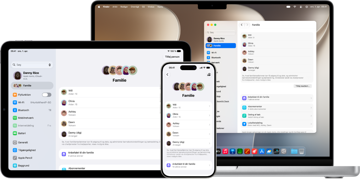 Skærmen Familiedeling på iPhone, iPad og Mac.