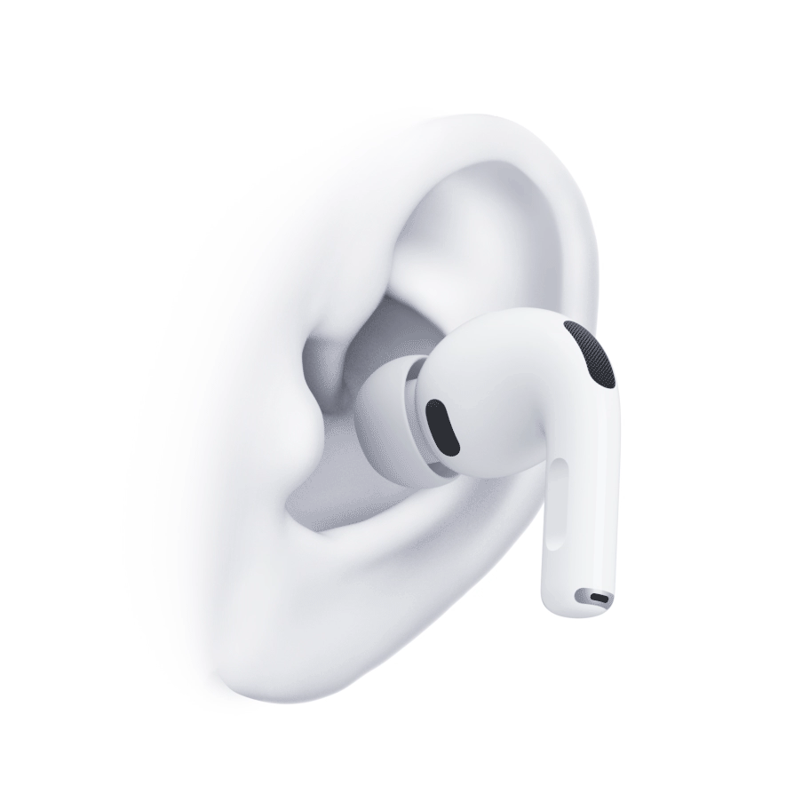 An animation of AirPods&nbsp;Pro 3 being inserted into the ear.