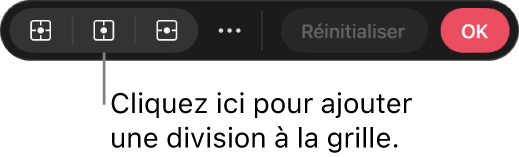 Barre d’outils située en bas de la zone de travail avec des options pour ajouter des divisions à une grille de déformation.