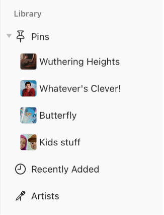 The sidebar in Apple Music showing three pinned items below Library.