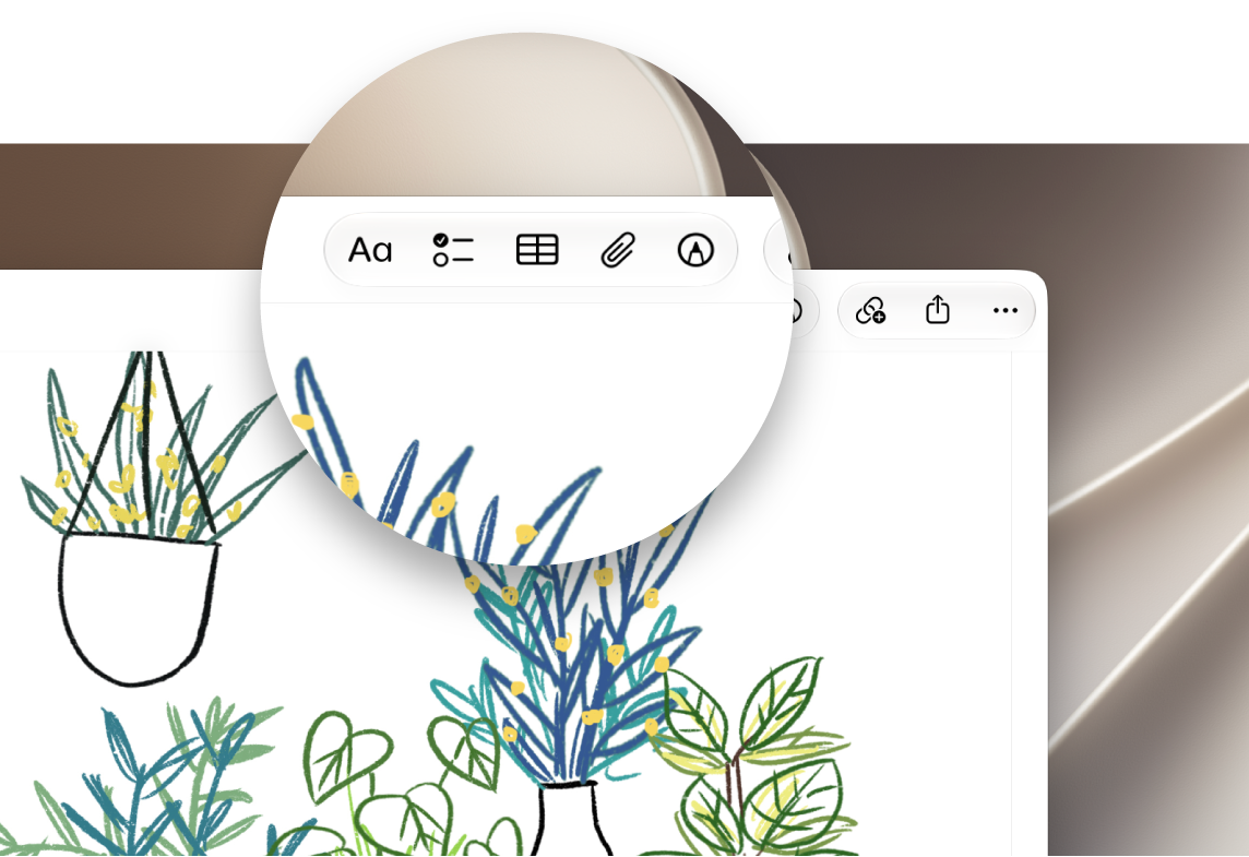 Mac 上“备忘录” App 的局部窗口，显示“备忘录”工具栏。其中包含“格式化文本”、“制作核对清单”、“添加表格”、“添加媒体”、“标记”和“写作工具”按钮。