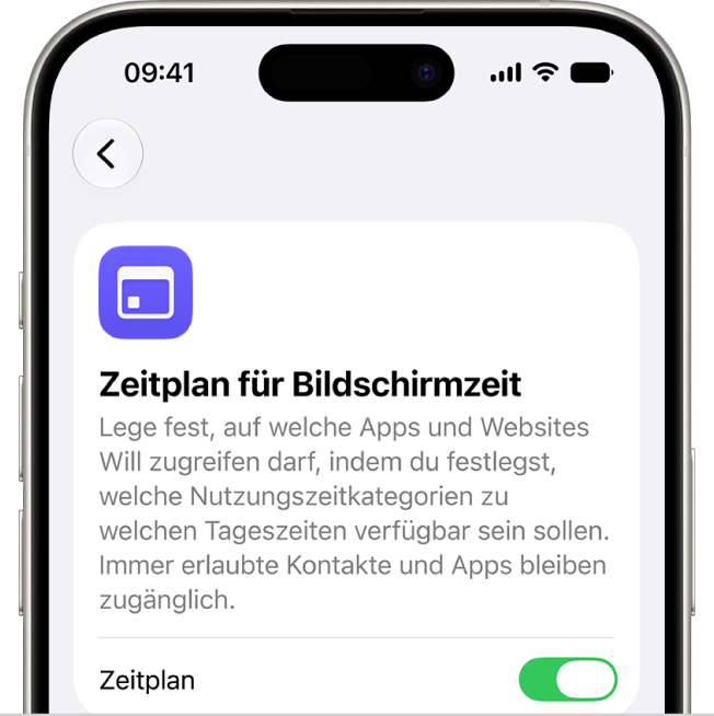 Der Bildschirm „Zeitplan für Bildschirmzeit“.