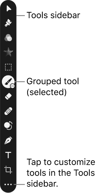 The Pixelmator Pro Tools sidebar on iPad.