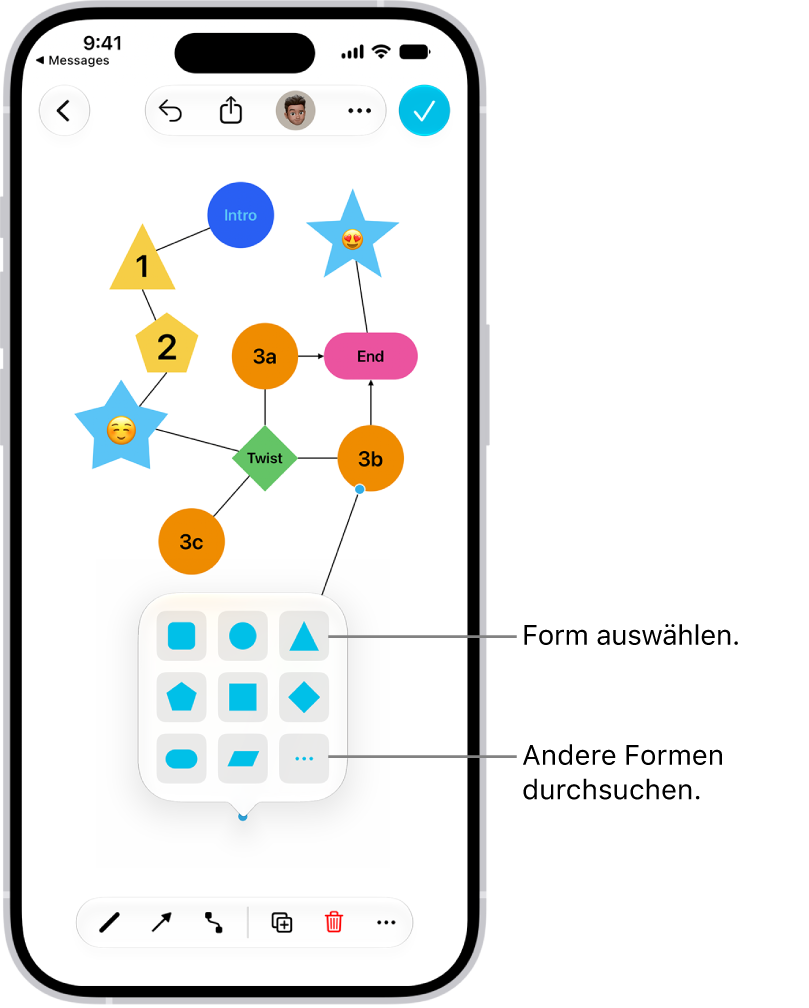 Ein Diagramm auf einem Freeform-Board, dem eine neue Form hinzugefügt wird.