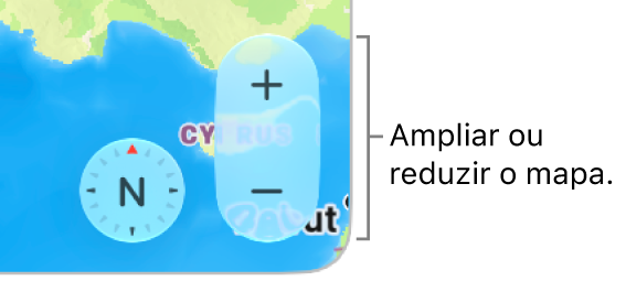Botões de ampliar/reduzir no mapa.